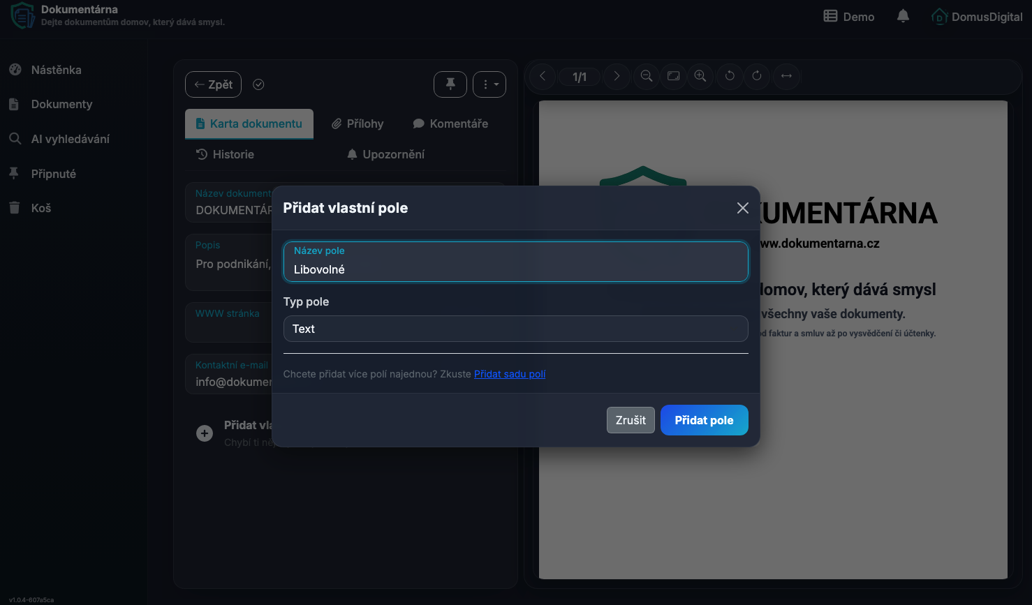 Vlastní metadata a AI vytěžování